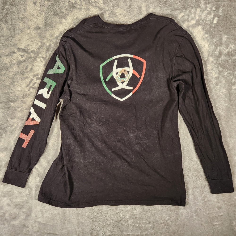 Ariat T-Shirt Mens XL Black Good Long Sleeve Mexican Flag Logo Graphic 90737 - Picture 5 of 8